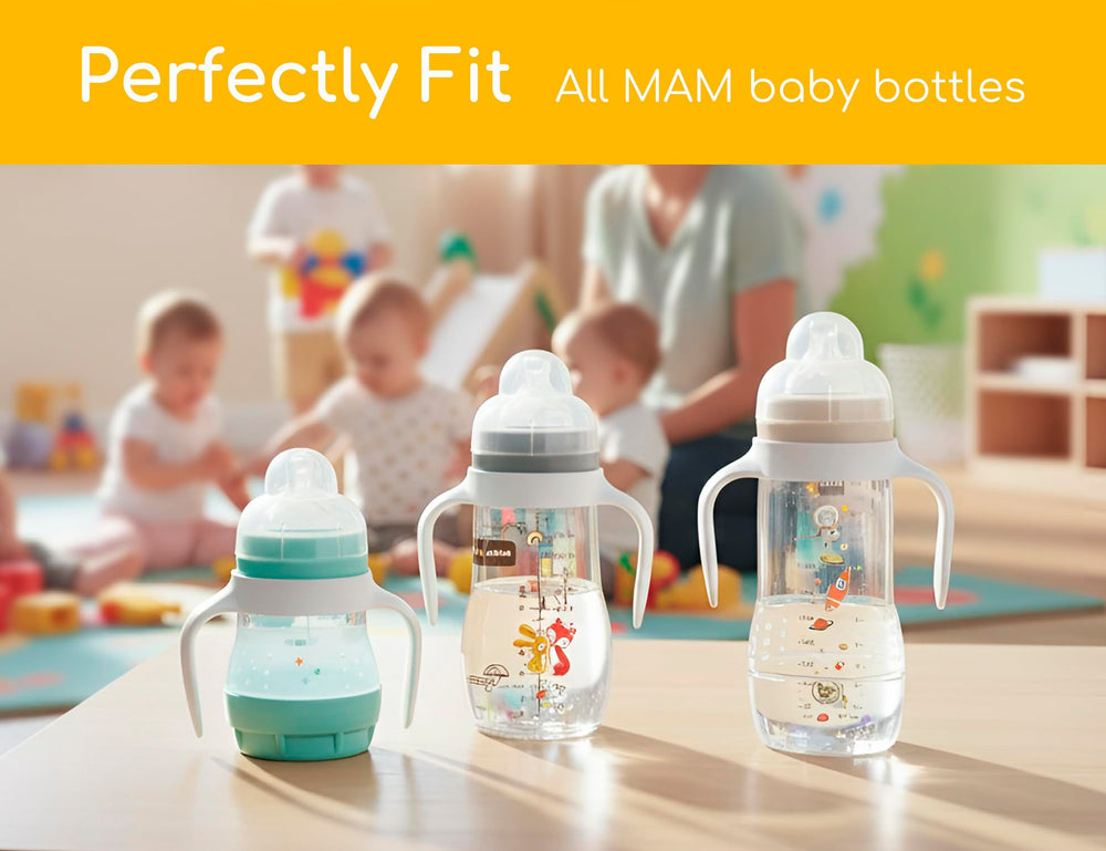 CHUBBIEE bottle handles showing quick and simple installation for parents.
