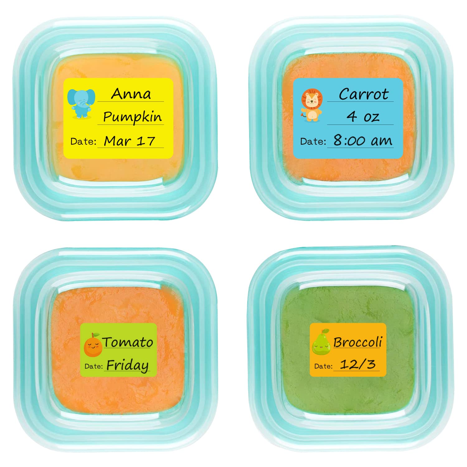 CHUBBIEE baby food labels with removable daycare dates for easy meal tracking