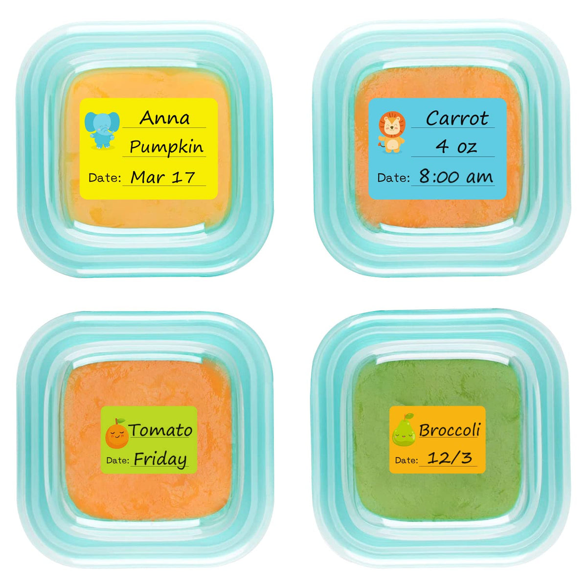 CHUBBIEE baby food labels with removable daycare dates for easy meal tracking