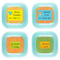 CHUBBIEE baby food labels with removable daycare dates for easy meal tracking
