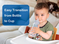 CHUBBIEE silicone spout shows flexible, gentle material for teething infants.