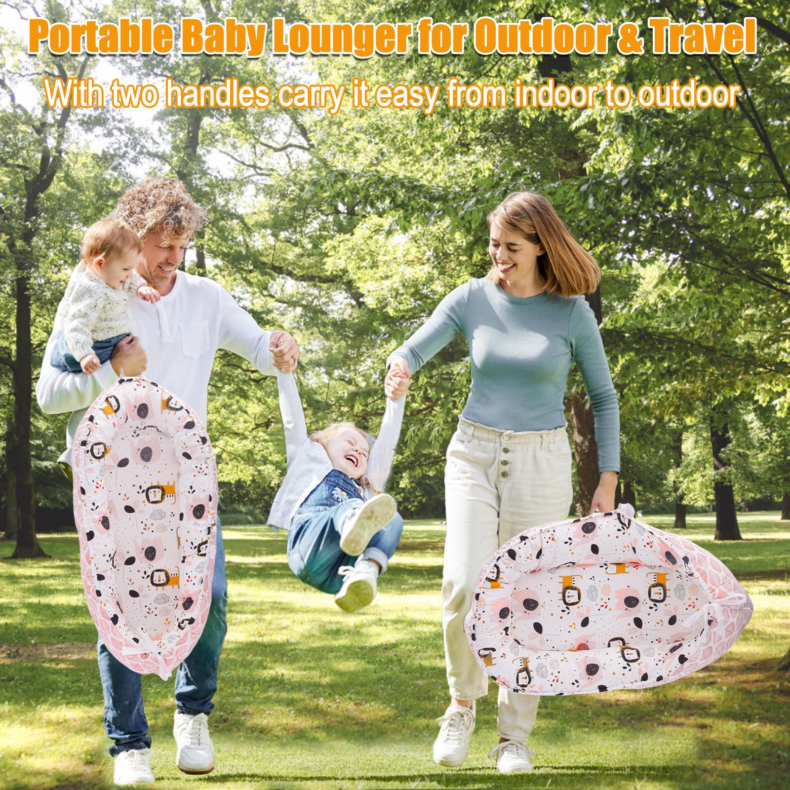 Chuchunuss Baby Lounger lightweight with handles for effortless on-the-go transport