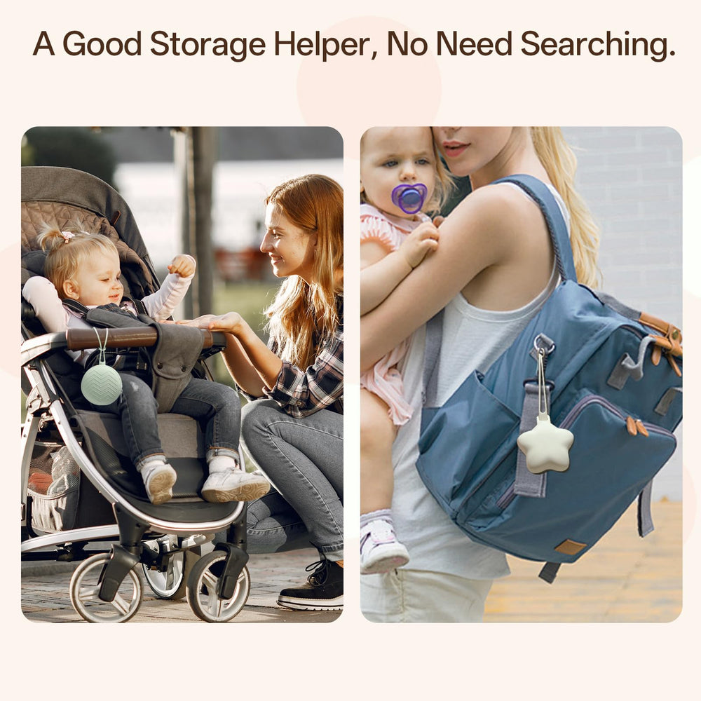ChufanMomsil multipurpose pacifier holder stores pacifiers and small items on the go.