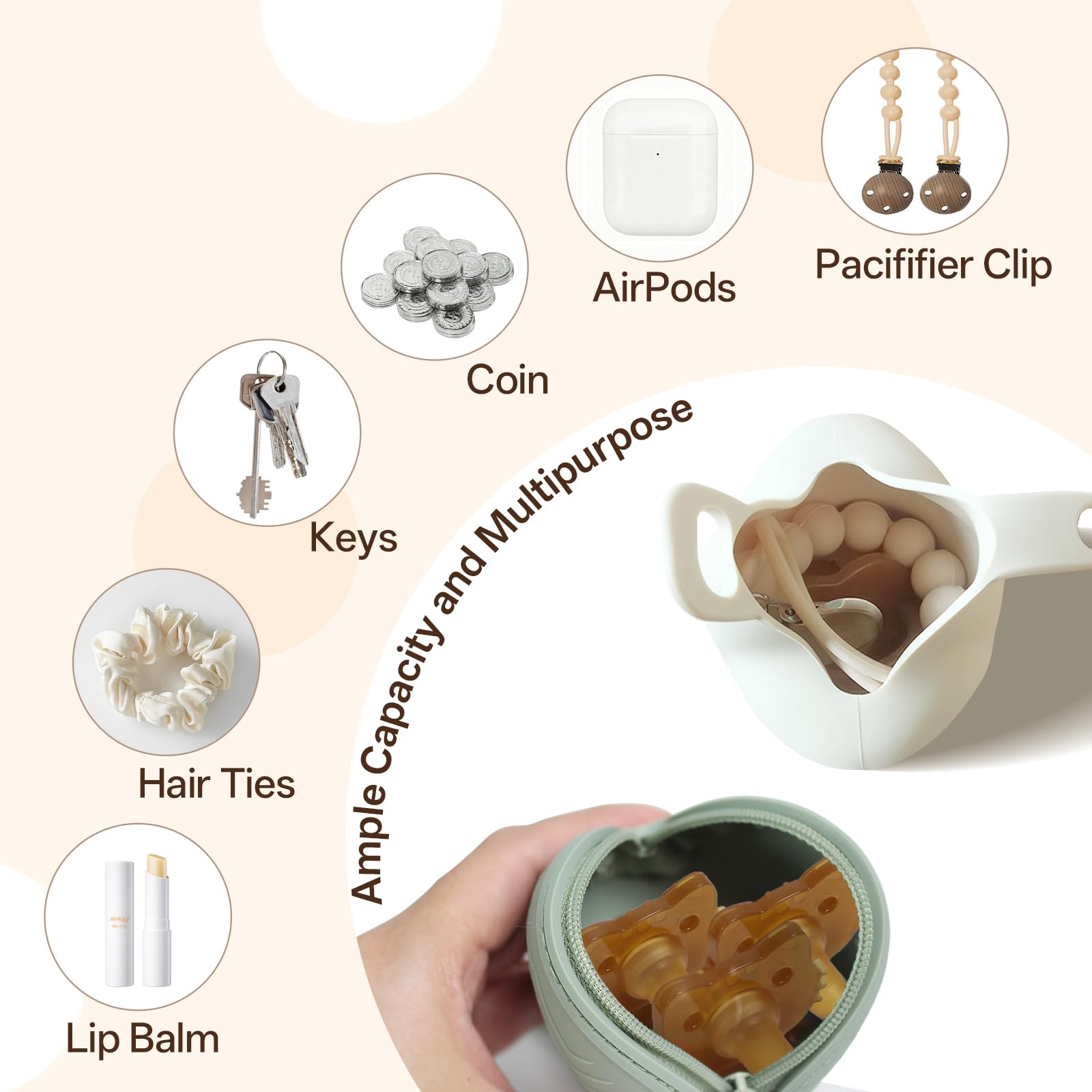 ChufanMomsil zippered pacifier holder design keeps contents securely sealed.