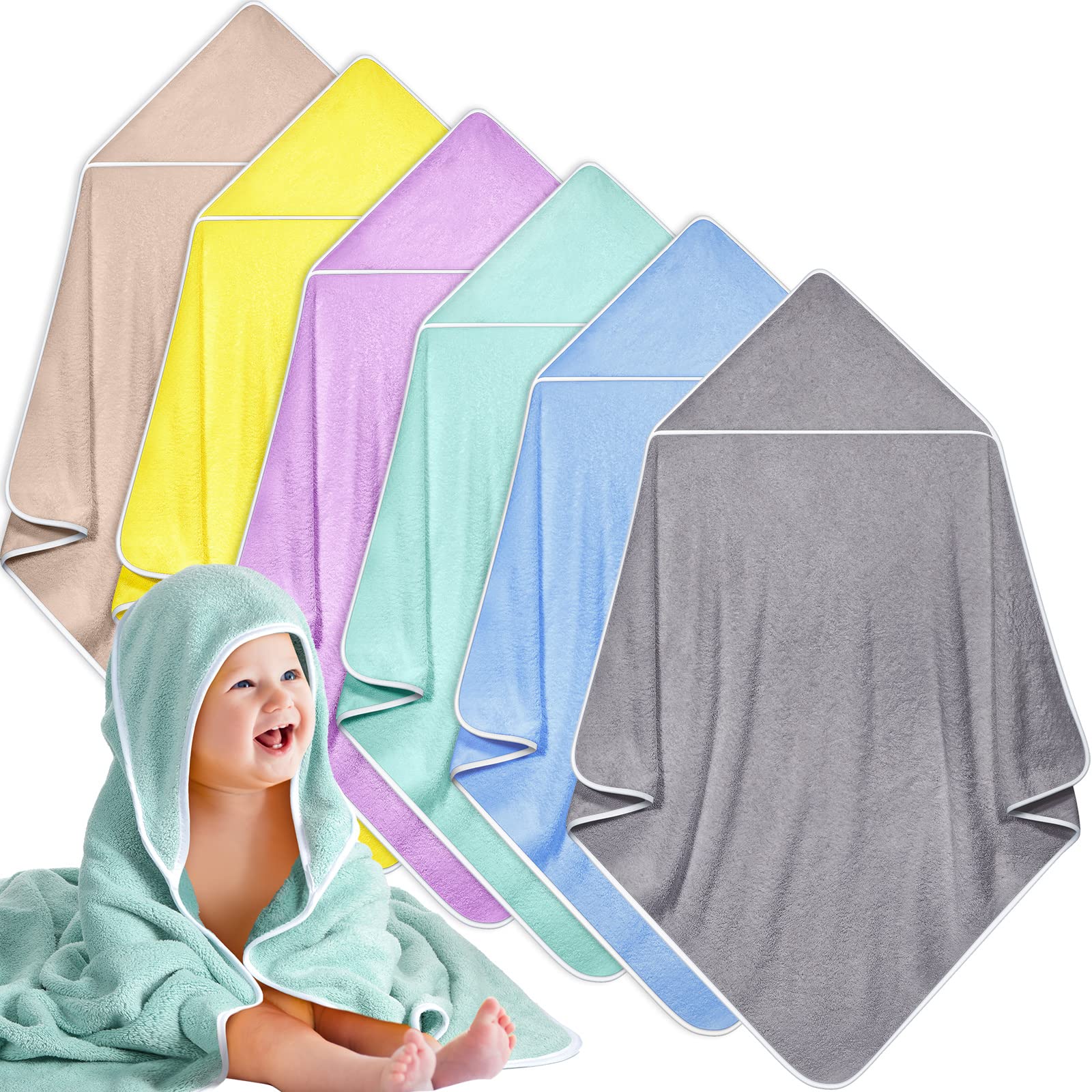 Chumia six-pack hooded towels in mixed colors for bath time.