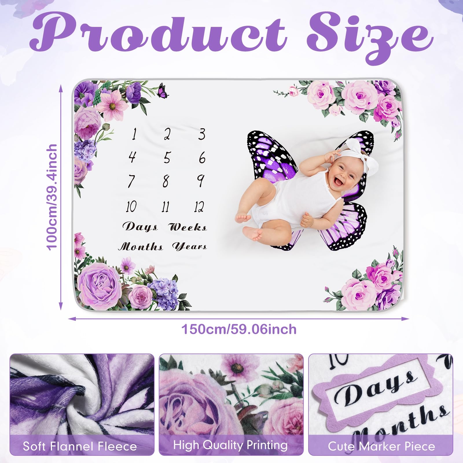 Chumia floral felt frame border highlights baby's milestones in photos.