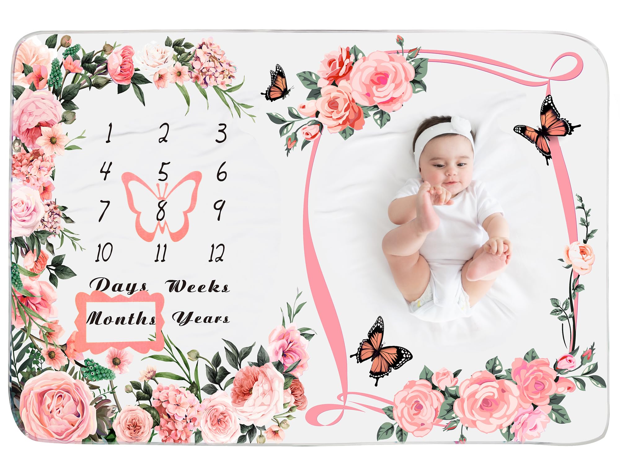 Chumia milestone blanket flat lay with pink floral design for baby memories