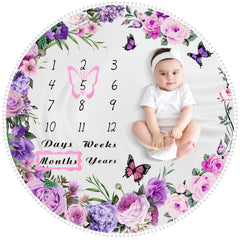 Chumia monthly milestone blanket in purple for baby growth photos