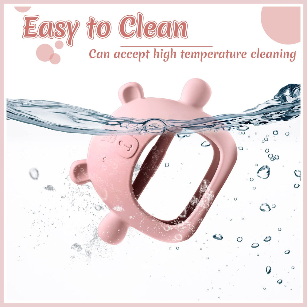 Chumia silicone teether is easy to clean and dishwasher safe.