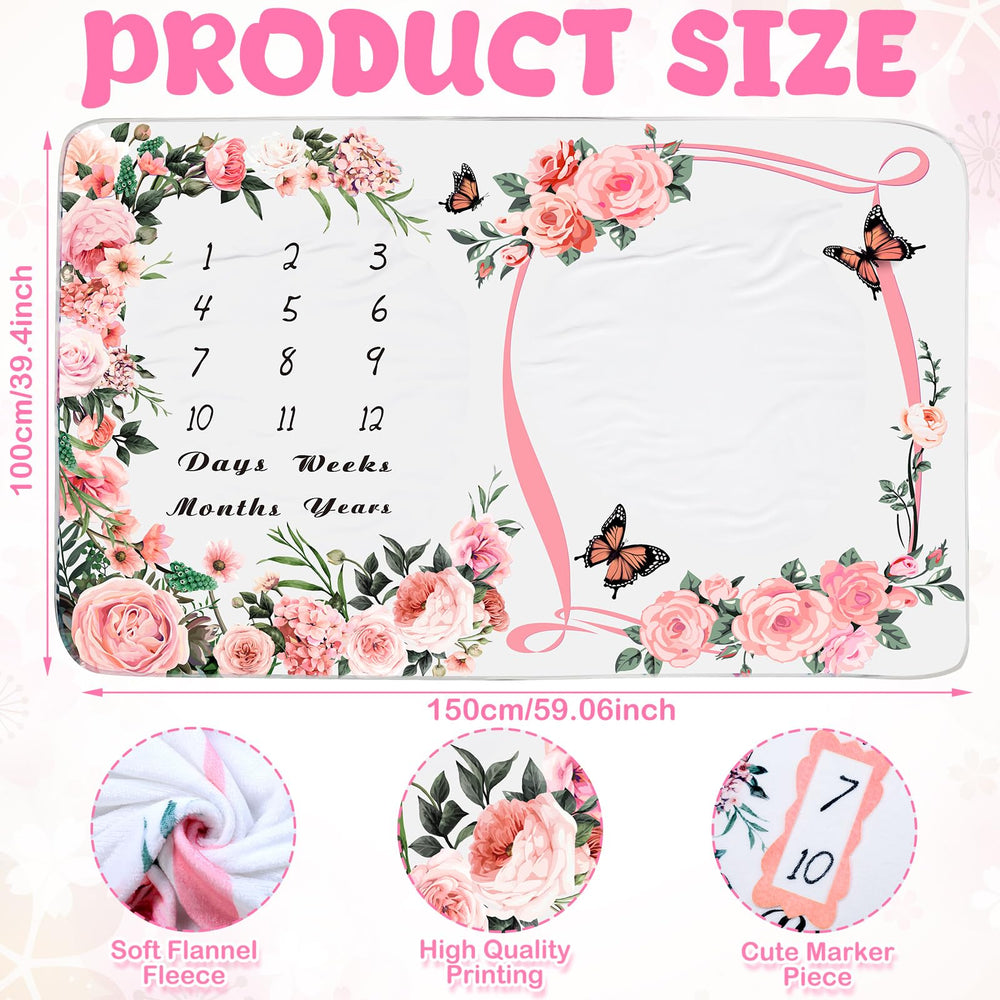Chumia two felt flower frames on milestone blanket for monthly photos