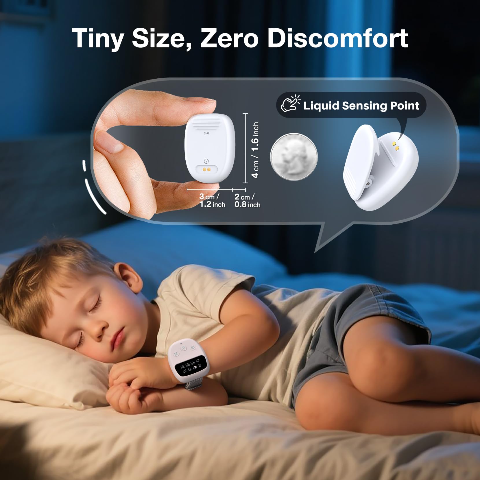 Chumoasis sensor clip-on attaches to diaper for reliable moisture detection.