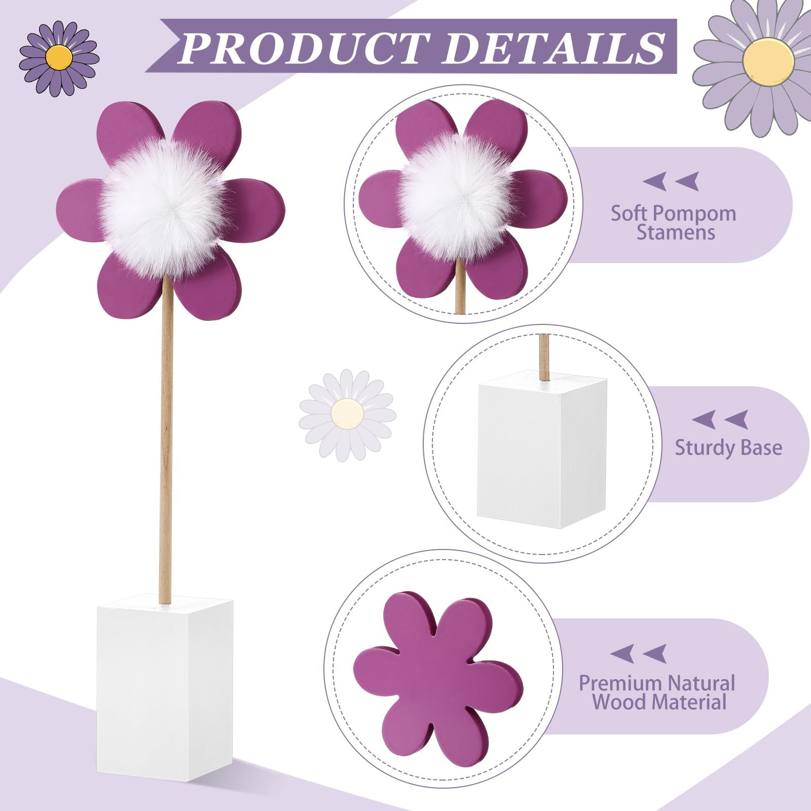 Chunful boho daisy decor set brightens tabletops and shelves in living spaces
