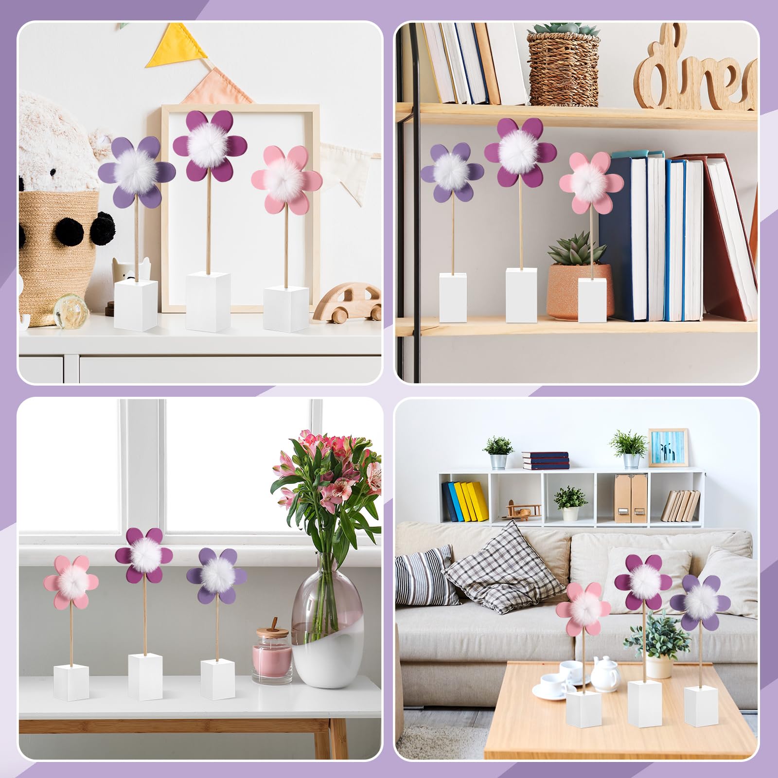 Chunful daisy shelf display adds soft wood texture to spaces