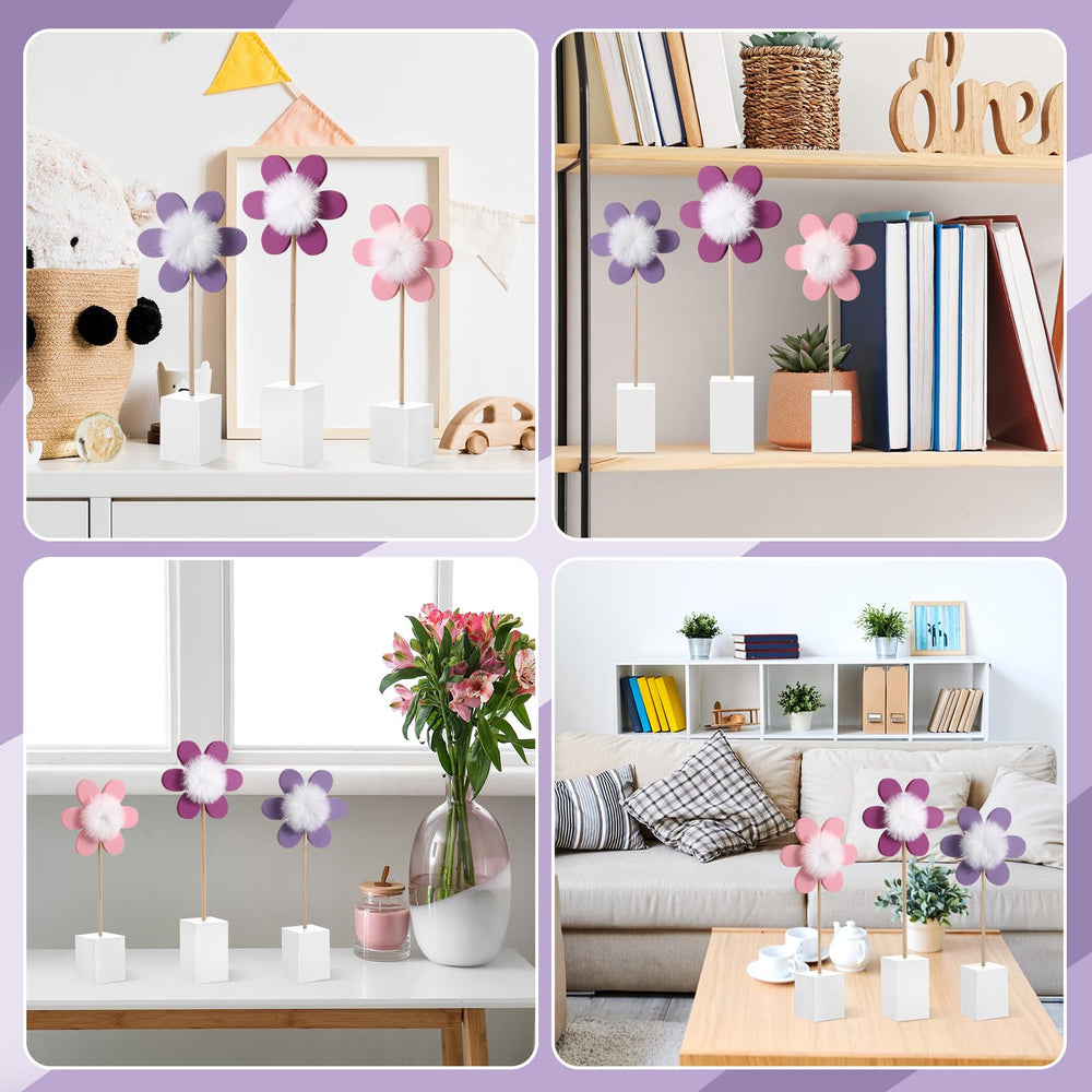 Chunful daisy shelf display adds soft wood texture to spaces
