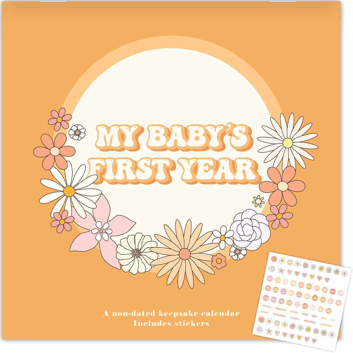 CHUNNIN Groovy Baby Calendar cover with Boho flowers, a keepsake starter for milestones
