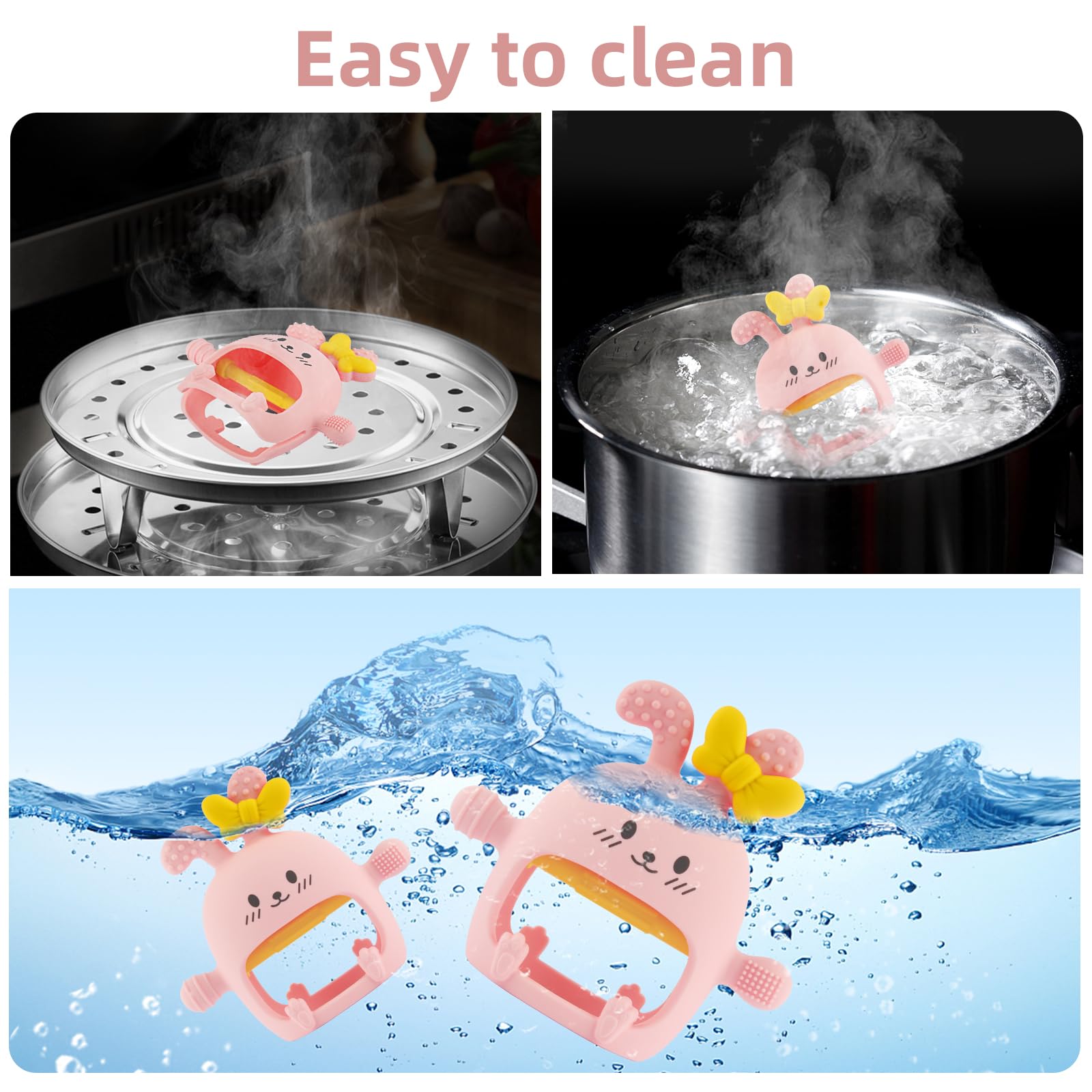 Chuya dishwasher-safe teether mitten for easy cleaning.