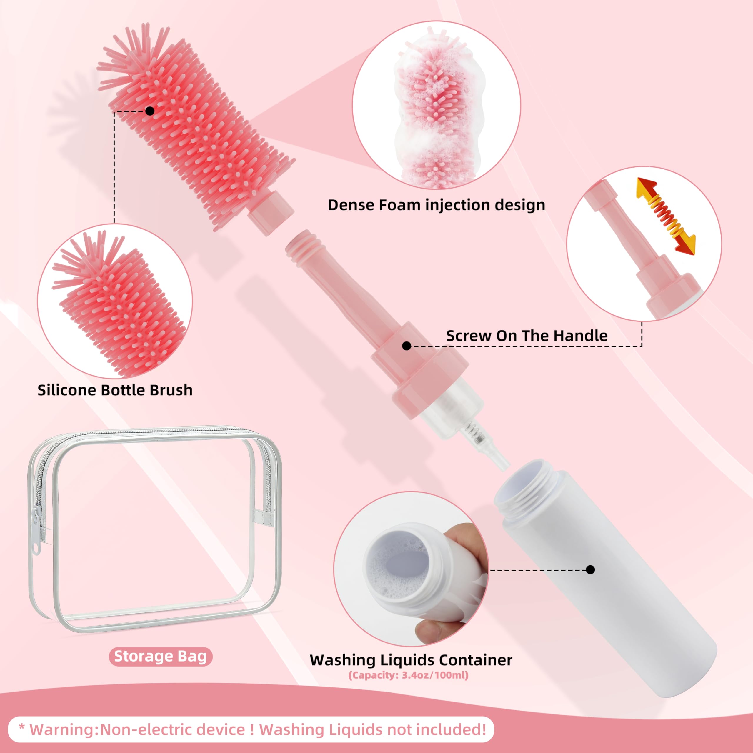 Chuya dual brush heads reach wide and narrow bottles for versatile cleaning