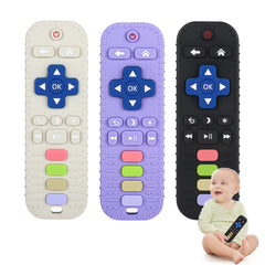 Chuya silicone baby teether remote shape 3-pack eases teething discomfort.