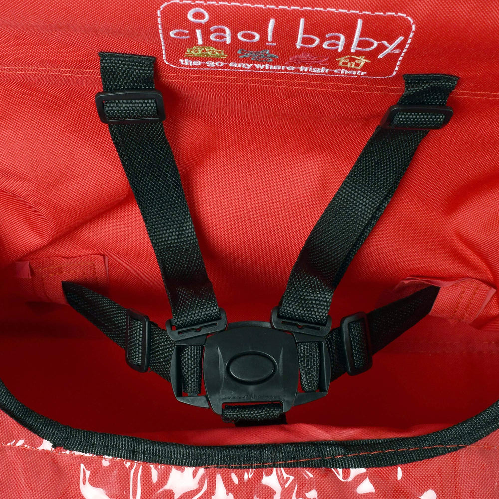 ciao! baby durable nylon frame and wipe-clean tray stand up to travel days
