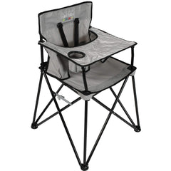 ciao! baby portable high chair in grey check for traveling families on the go.