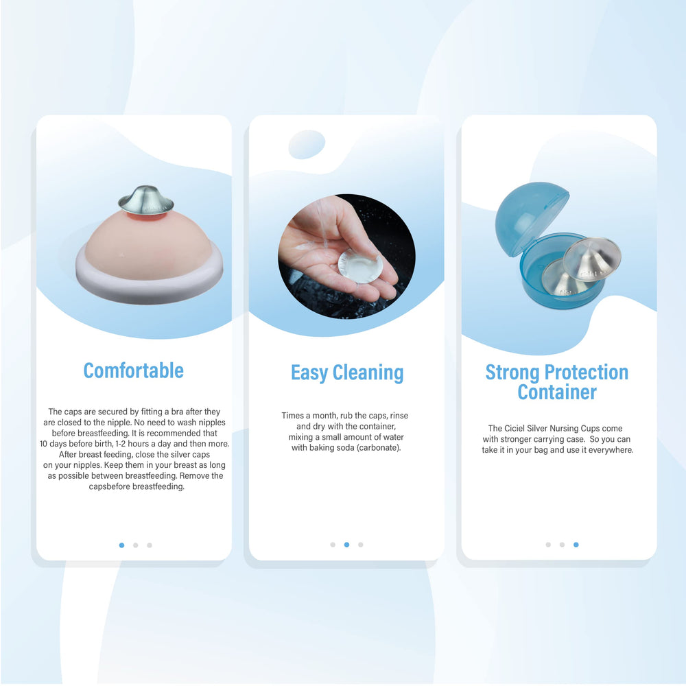 Ciciel silver nursing cups nickel-free material ensures baby-safe use.