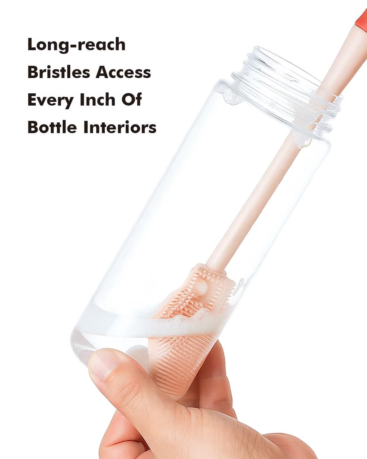 Cicike long handle reaches bottle bases with ease.