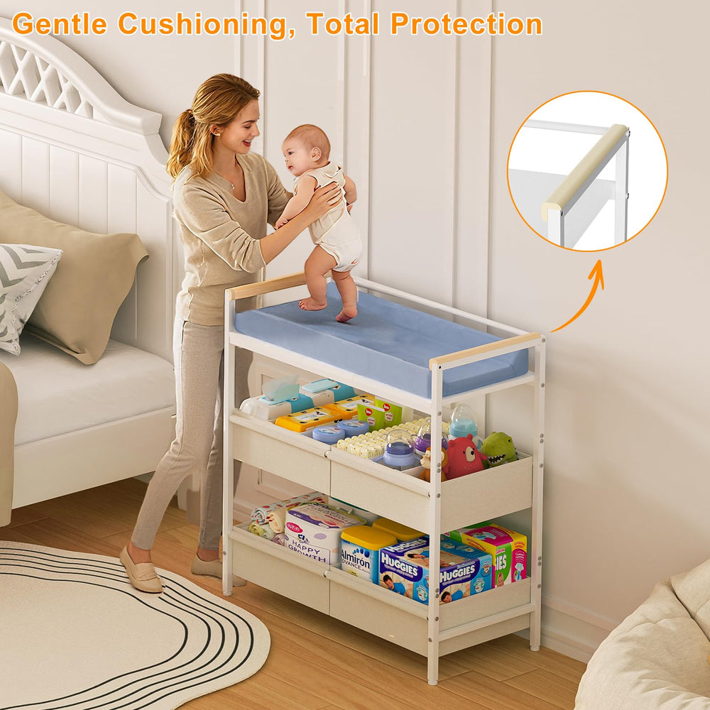 Cidaziya changing station dimensions 32.6 x 15.6 x 40 inches fits most nurseries.