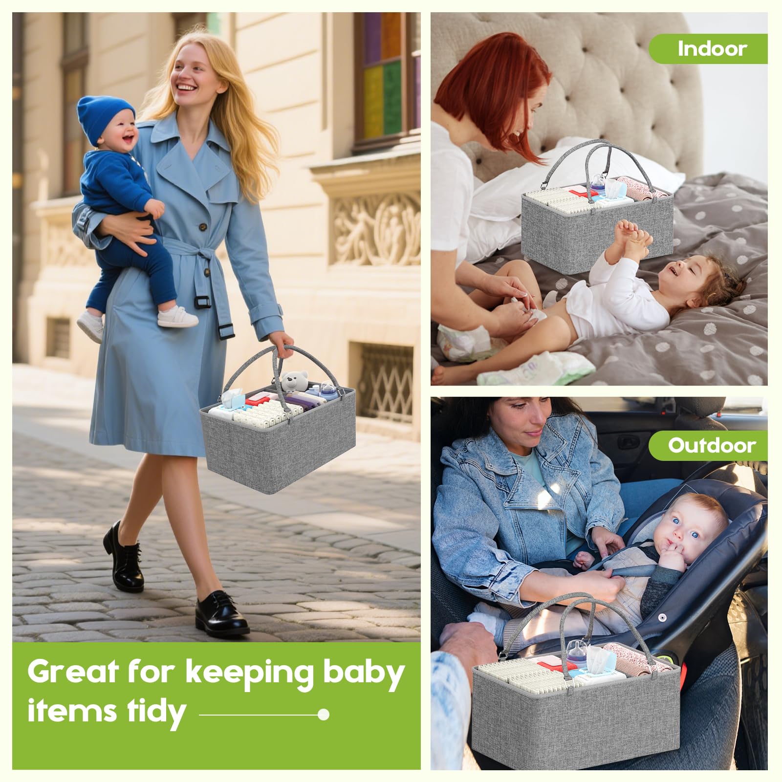 Cidaziya fabric drawers and dividers maximize space for diapers and wipes.