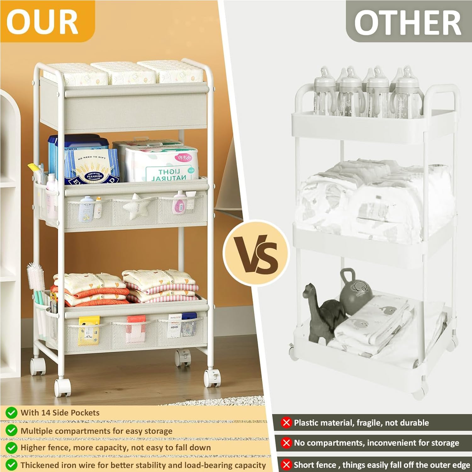 Cidaziya easy-move cart with wheels rolls smoothly between rooms