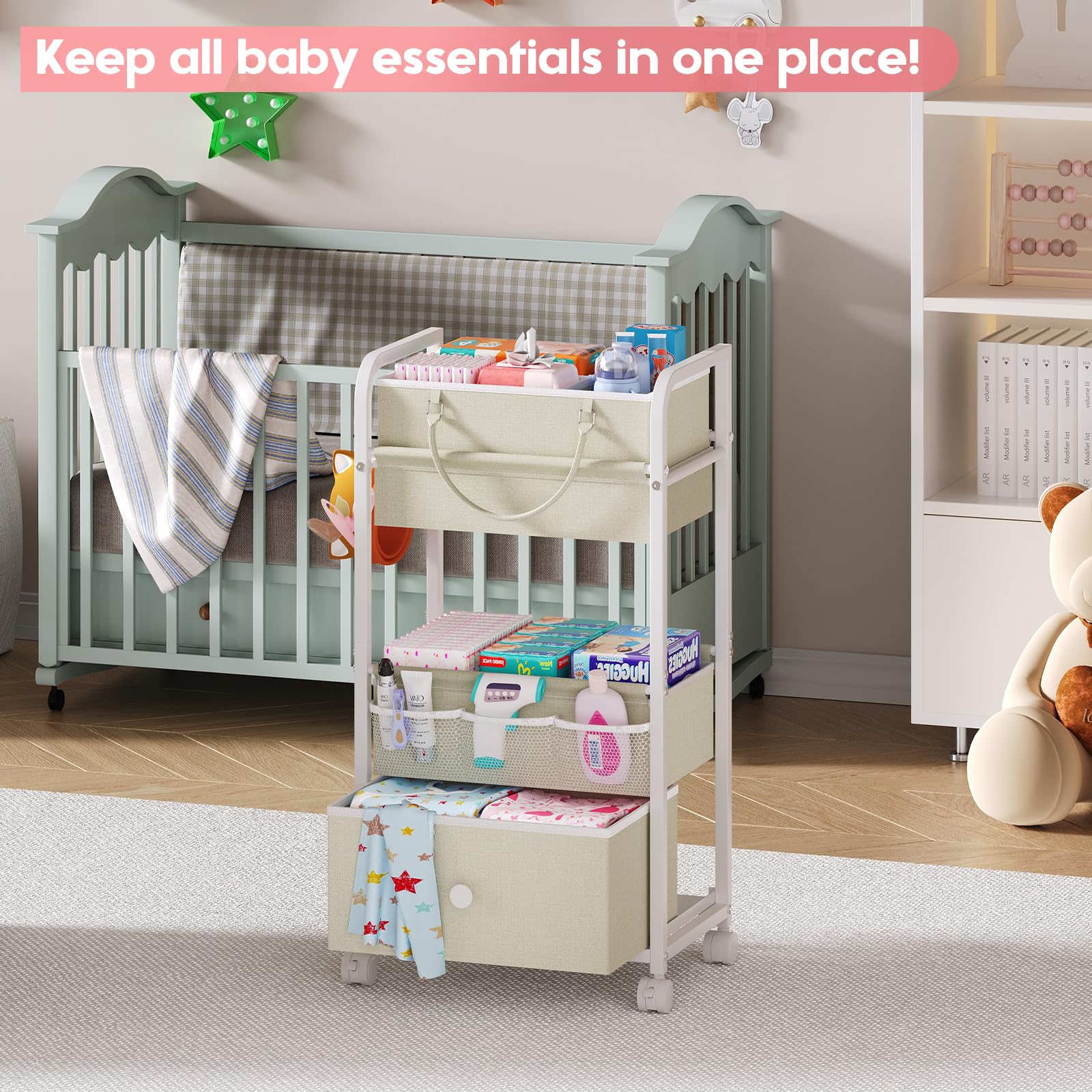 Cidaziya mobile storage cart suitable for nursery, bedroom, and craft spaces.