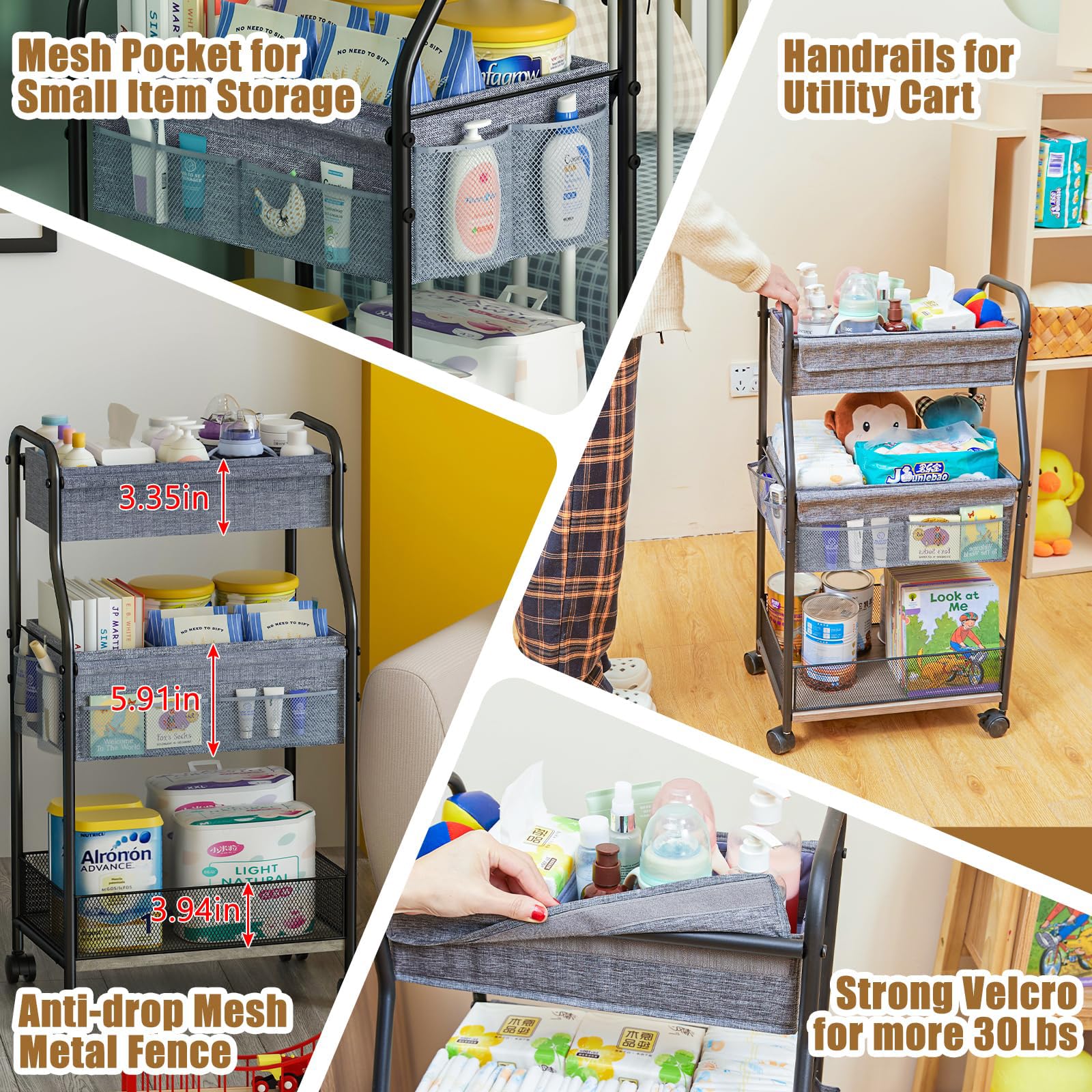 Cidaziya multi-purpose storage cart suitable for nursery, bathroom, or kitchen use.