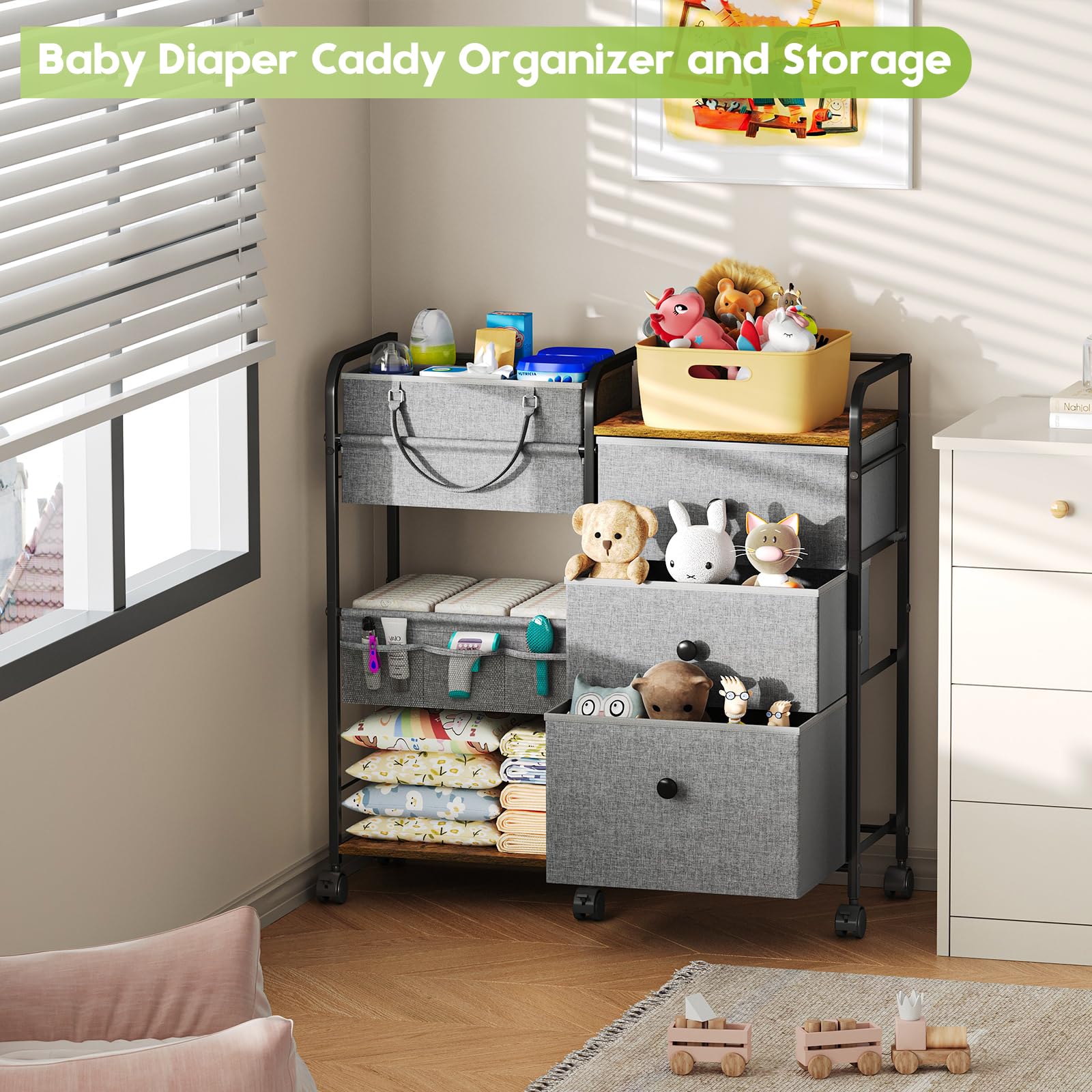 Cidaziya versatile storage cart adapts to toys, clothes, and changing essentials.