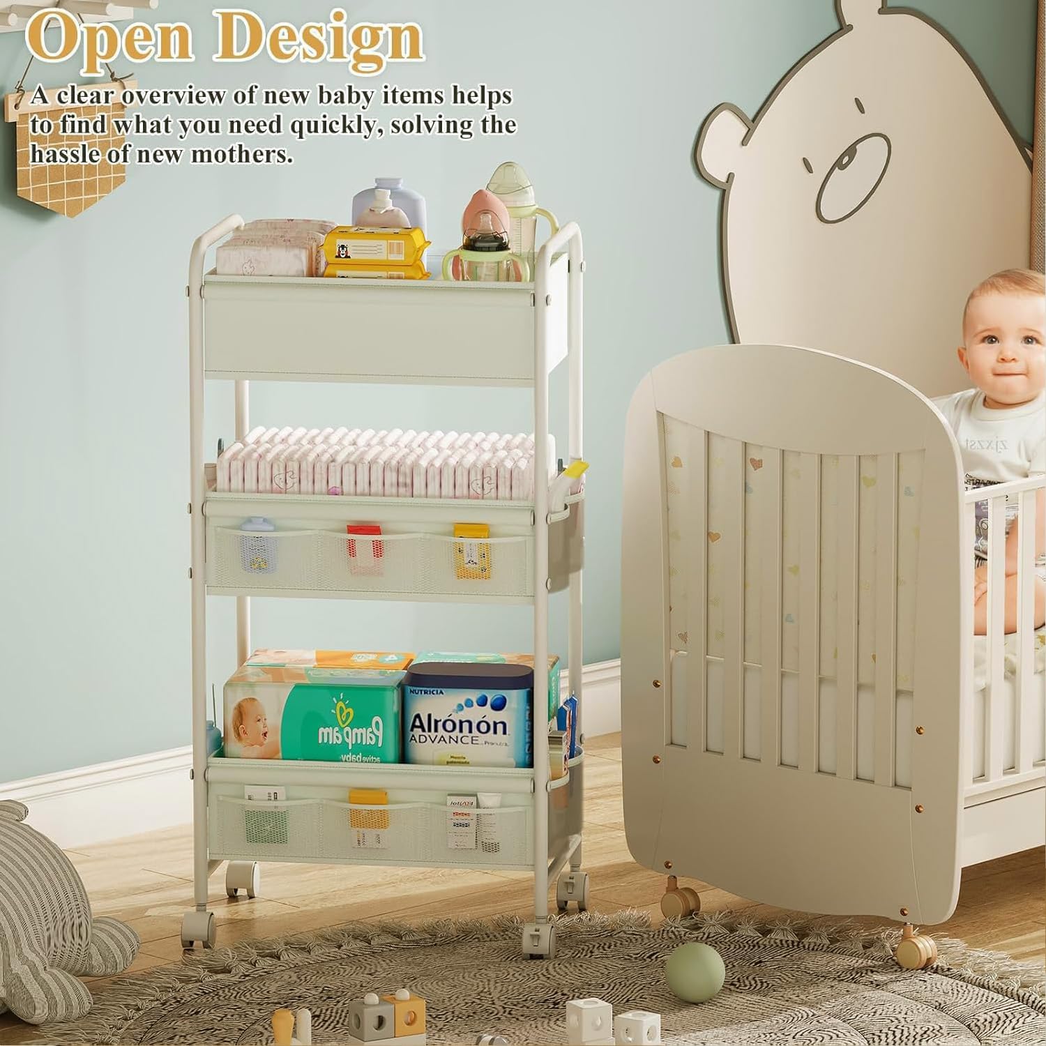 Cidaziya nursery organizer with mesh pockets keeps small items within reach