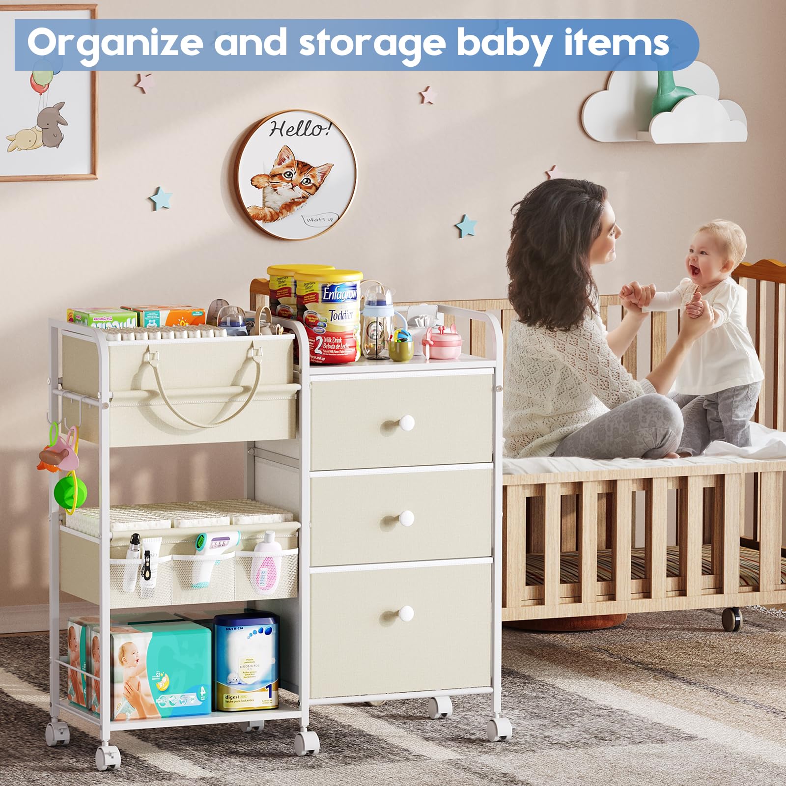 Cidaziya diaper caddy removable design for taking essentials on the go.