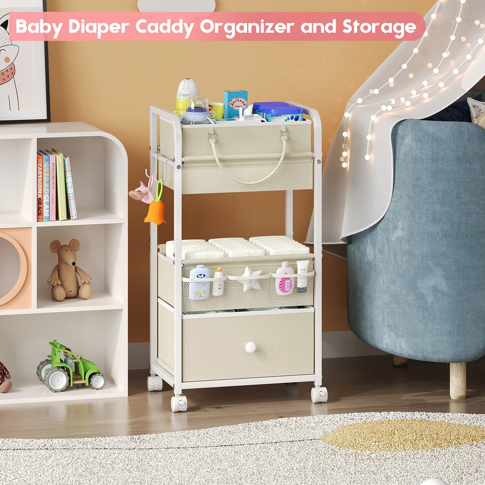 Cidaziya rolling cart with 360-degree wheels for easy nursery mobility.