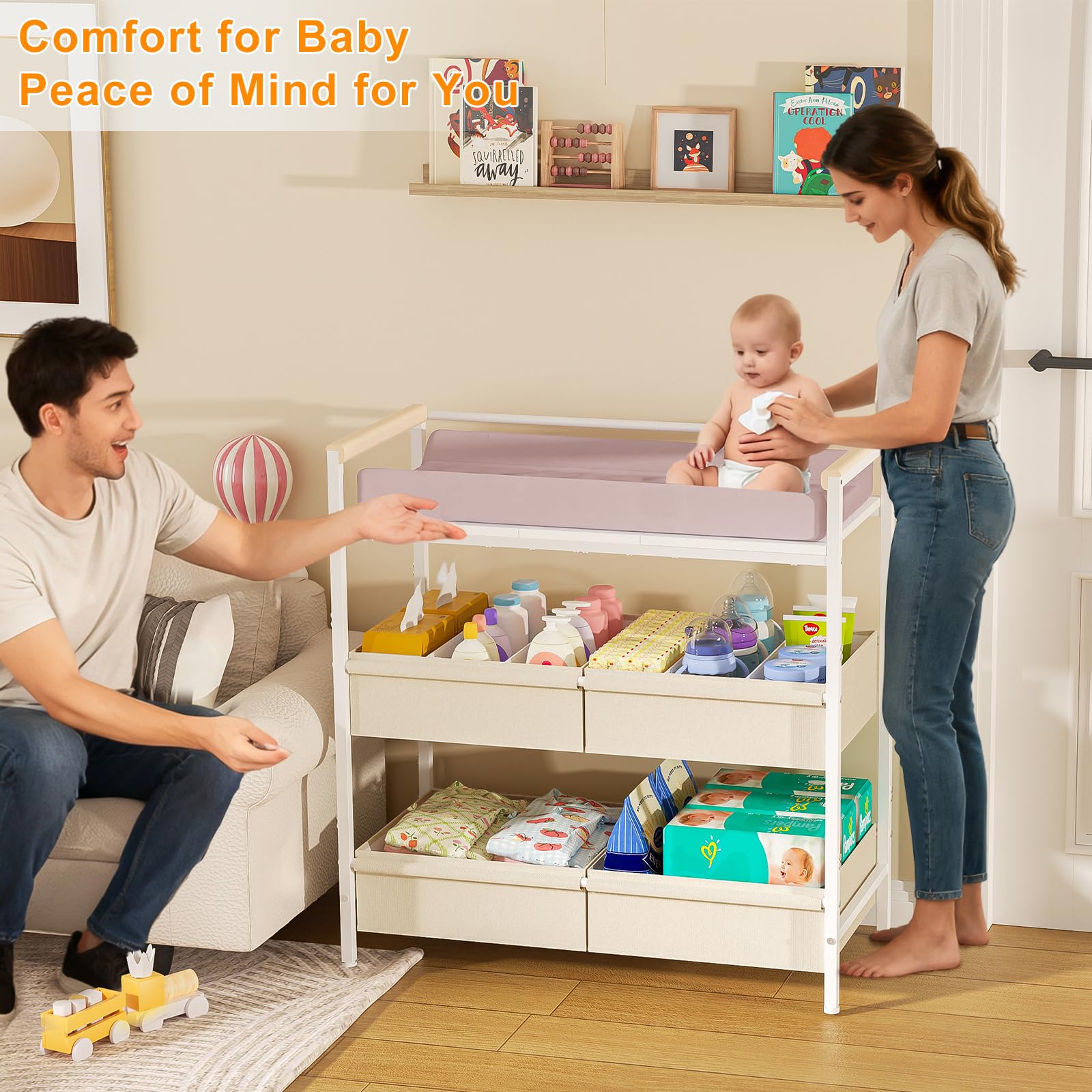Cidaziya sturdy steel-frame diaper station for stable changing.