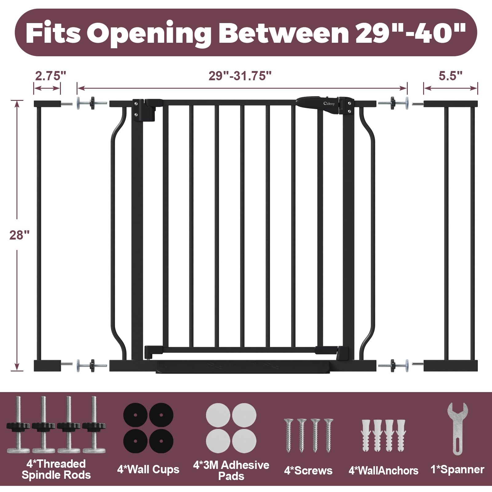 Cideny 29-40 inch black gate blends with home decor