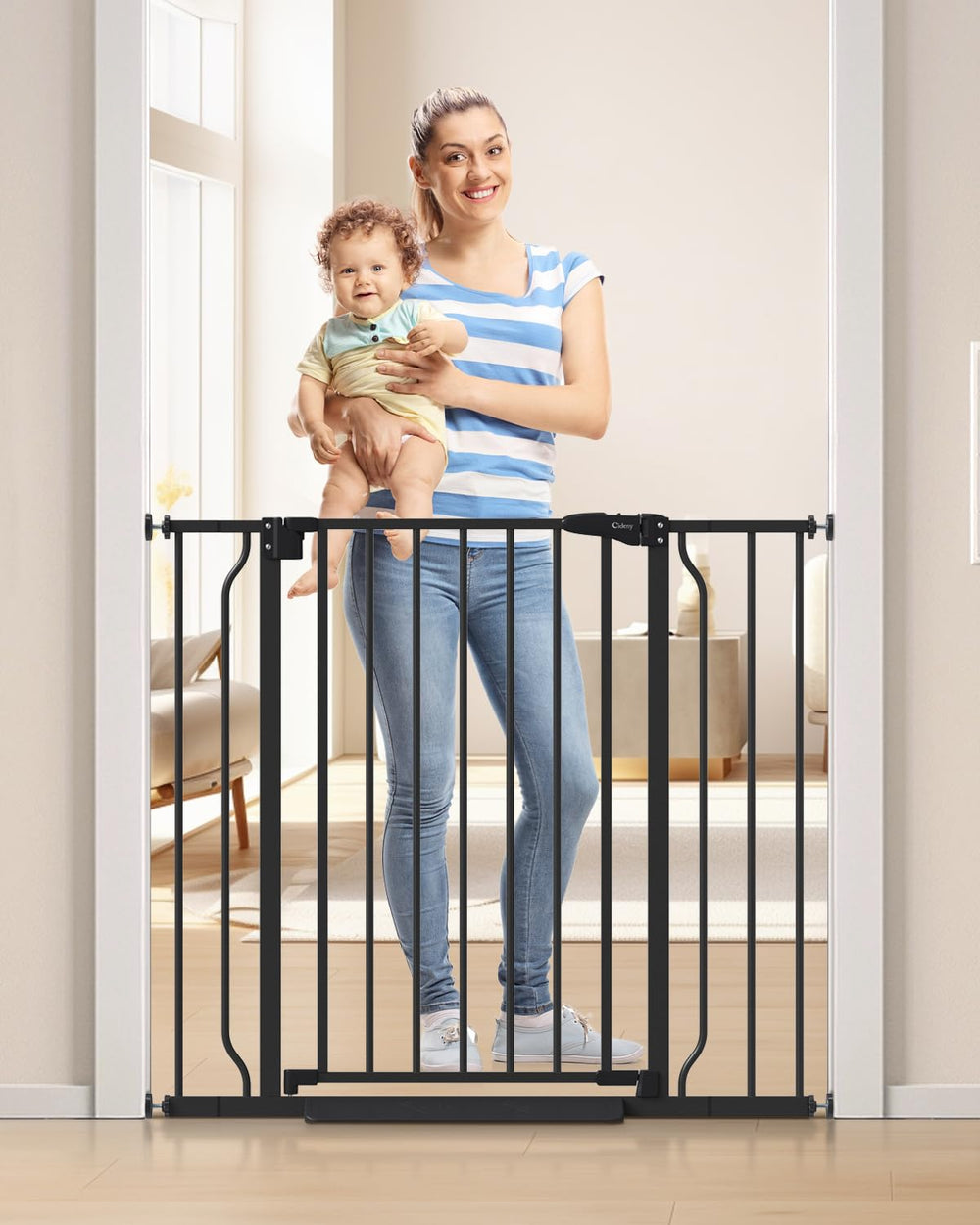 Cideny 34-inch extra tall gate on stairs for safe containment of kids and pets