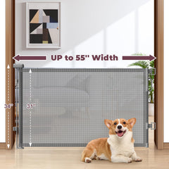 Cideny 34-inch tall mesh gate secures stairs and high-traffic pet areas