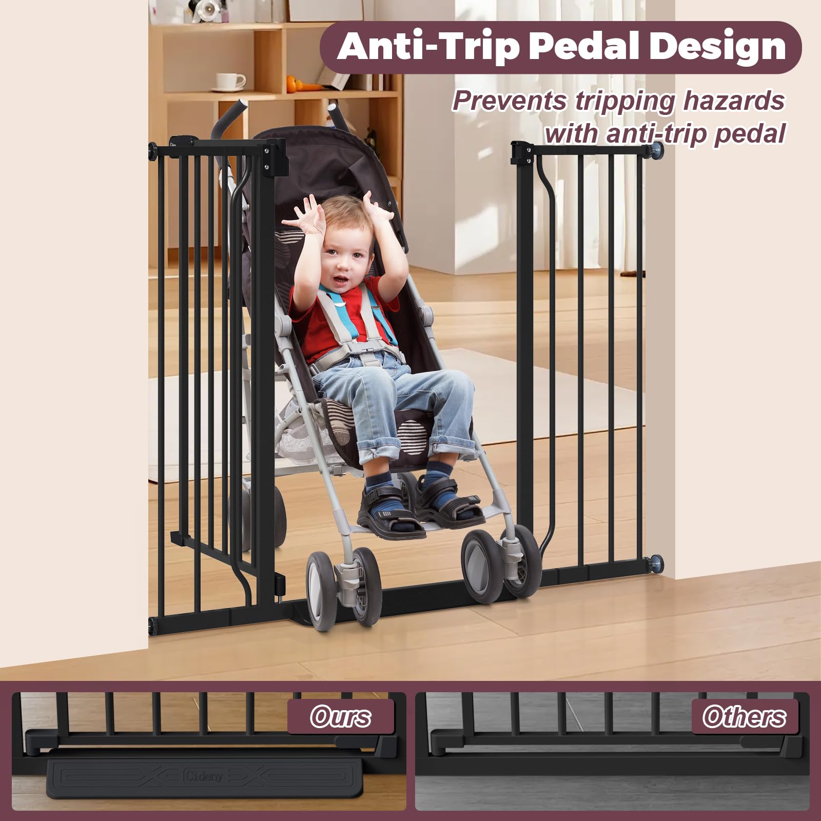 Cideny gate adjusts from 29 to 45 inches for wide spaces.
