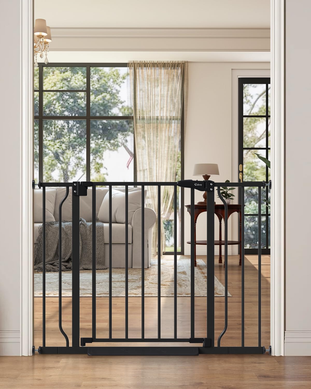 Cideny baby gate auto-close feature in action, preventing accidental openings