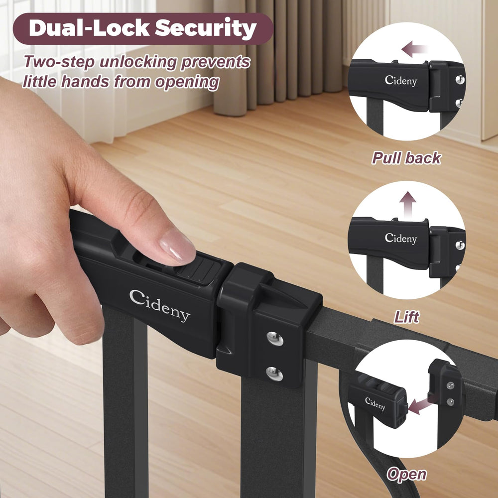 Cideny baby gate dual-lock safety keeps kids secure, allows one-handed access