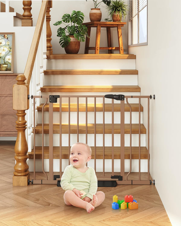Cideny baby gate with auto-close on stairs for secure openings.