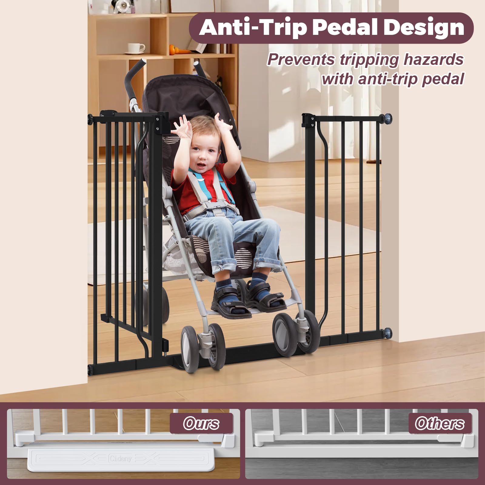 Cideny baby gate stroller-friendly pass-through enables one-handed errands