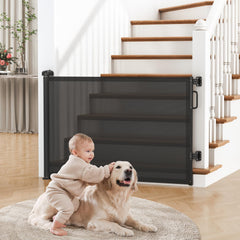 Cideny retractable gate extended to 55 inches wide, ideal for stairs.