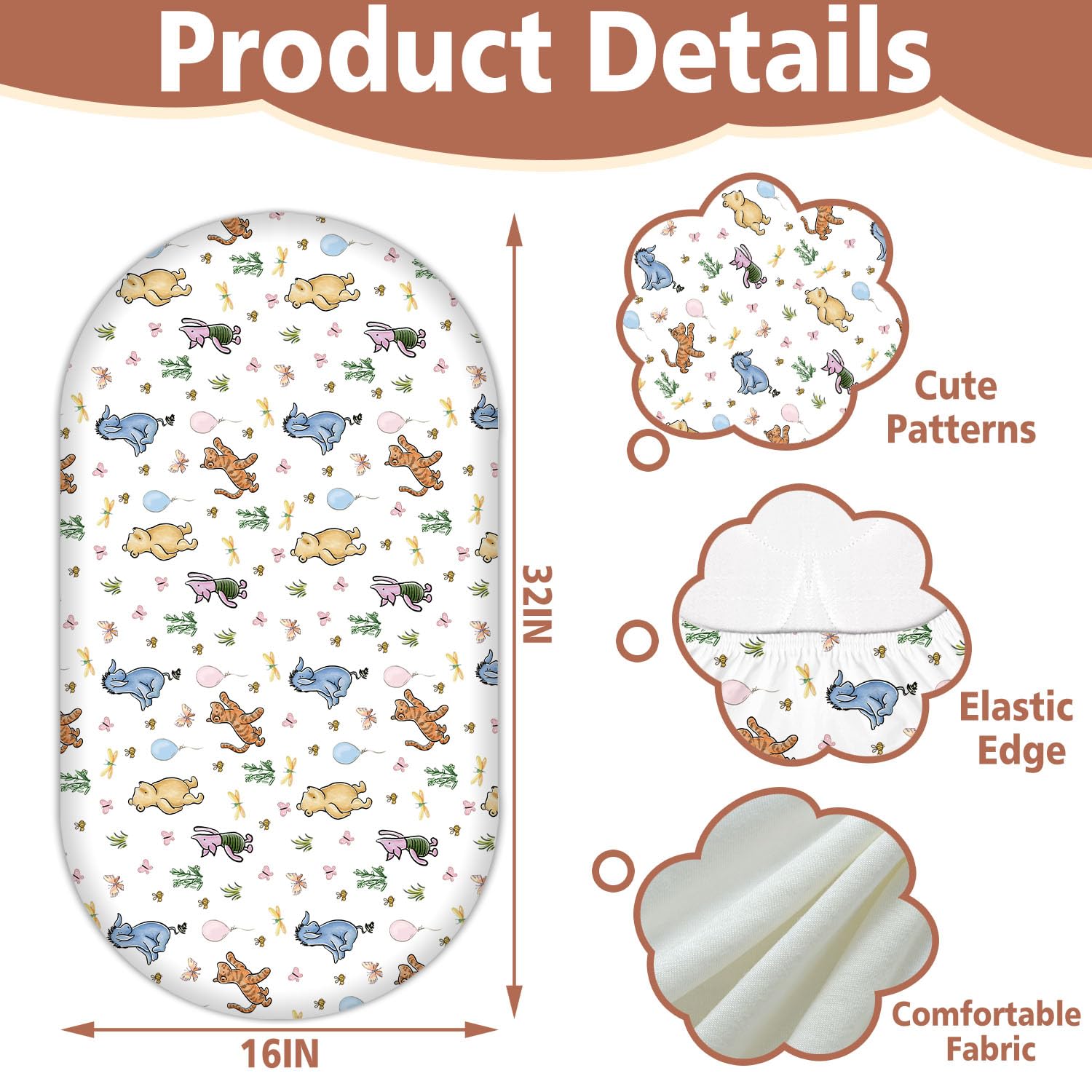 cidobi Winnie bassinet sheet elastic-fit demonstrates secure, snug hold on mattress