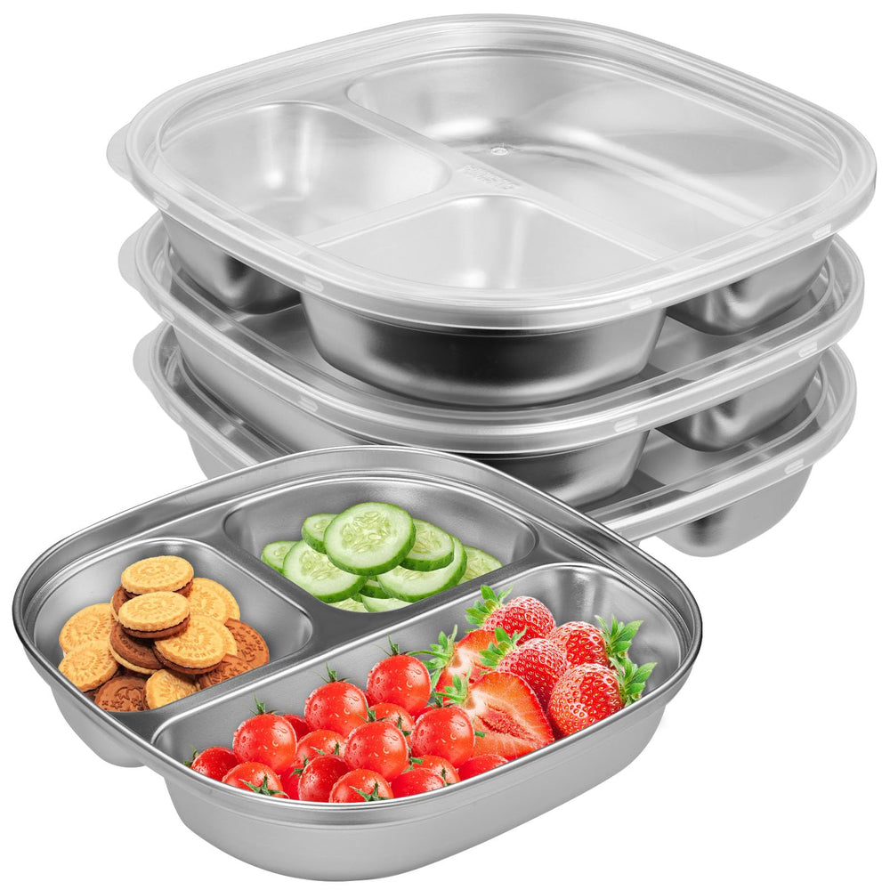 CIEOVO stainless steel divided plate with lids for durable, leak-resistant meal portions.