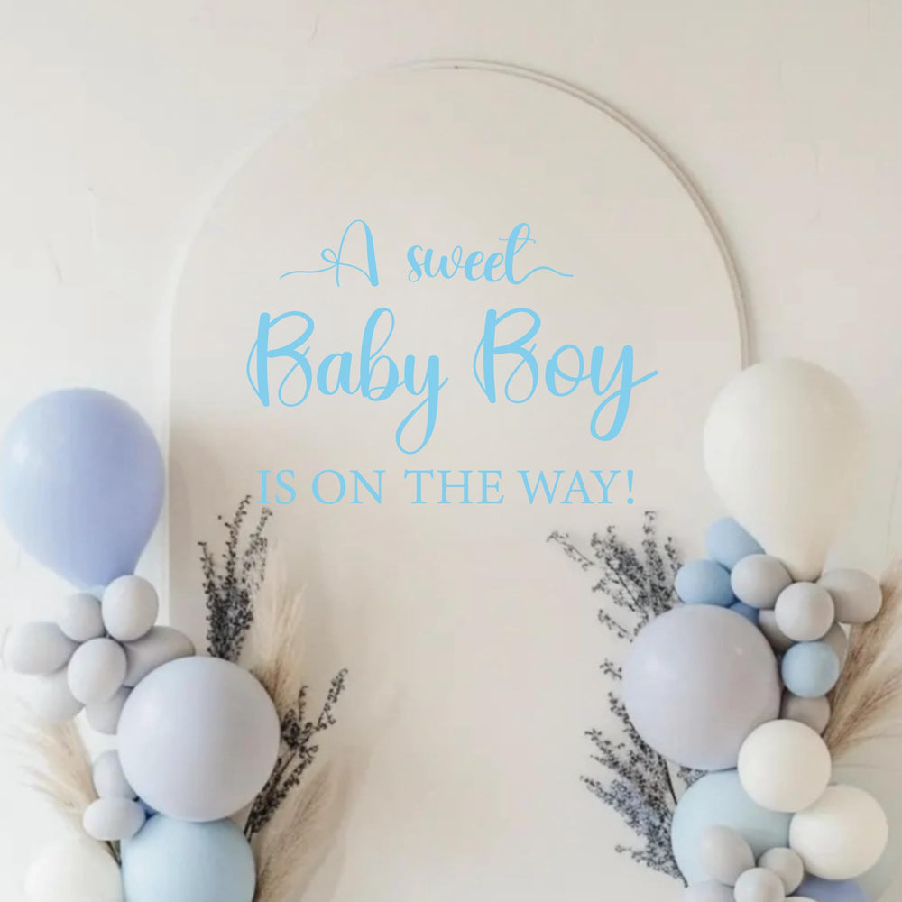 CIEQR Sweet Baby Boy Sign Decal on wall adds warm ambiance to baby showers