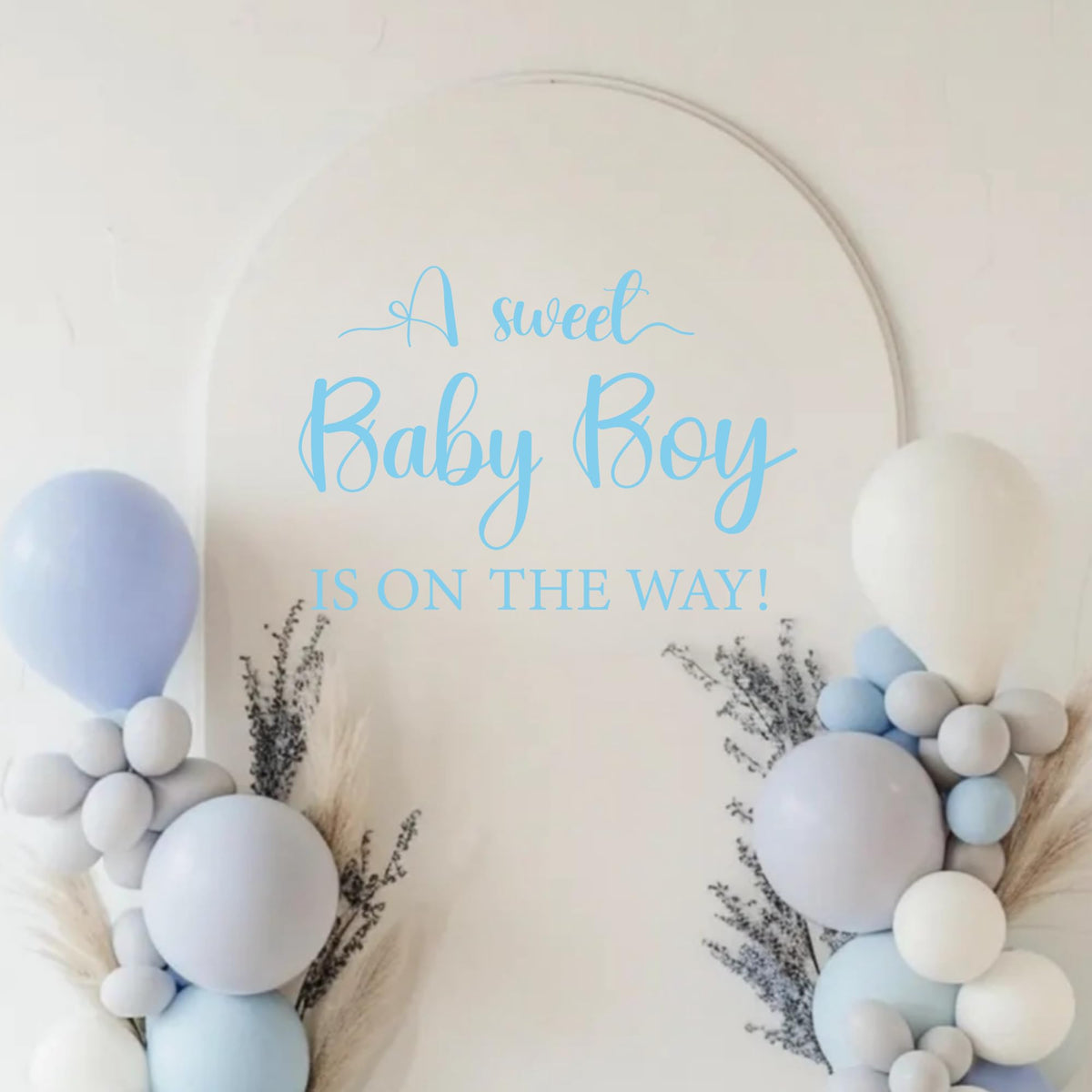 CIEQR Sweet Baby Boy Sign Decal on wall adds warm ambiance to baby showers