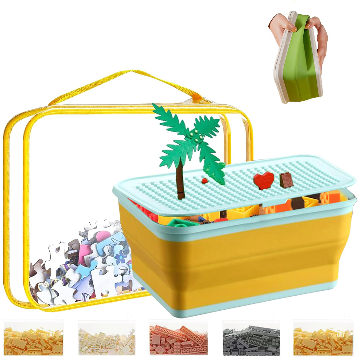 CIKE storage organizer shows an assembled lego box with lid for easy stacking